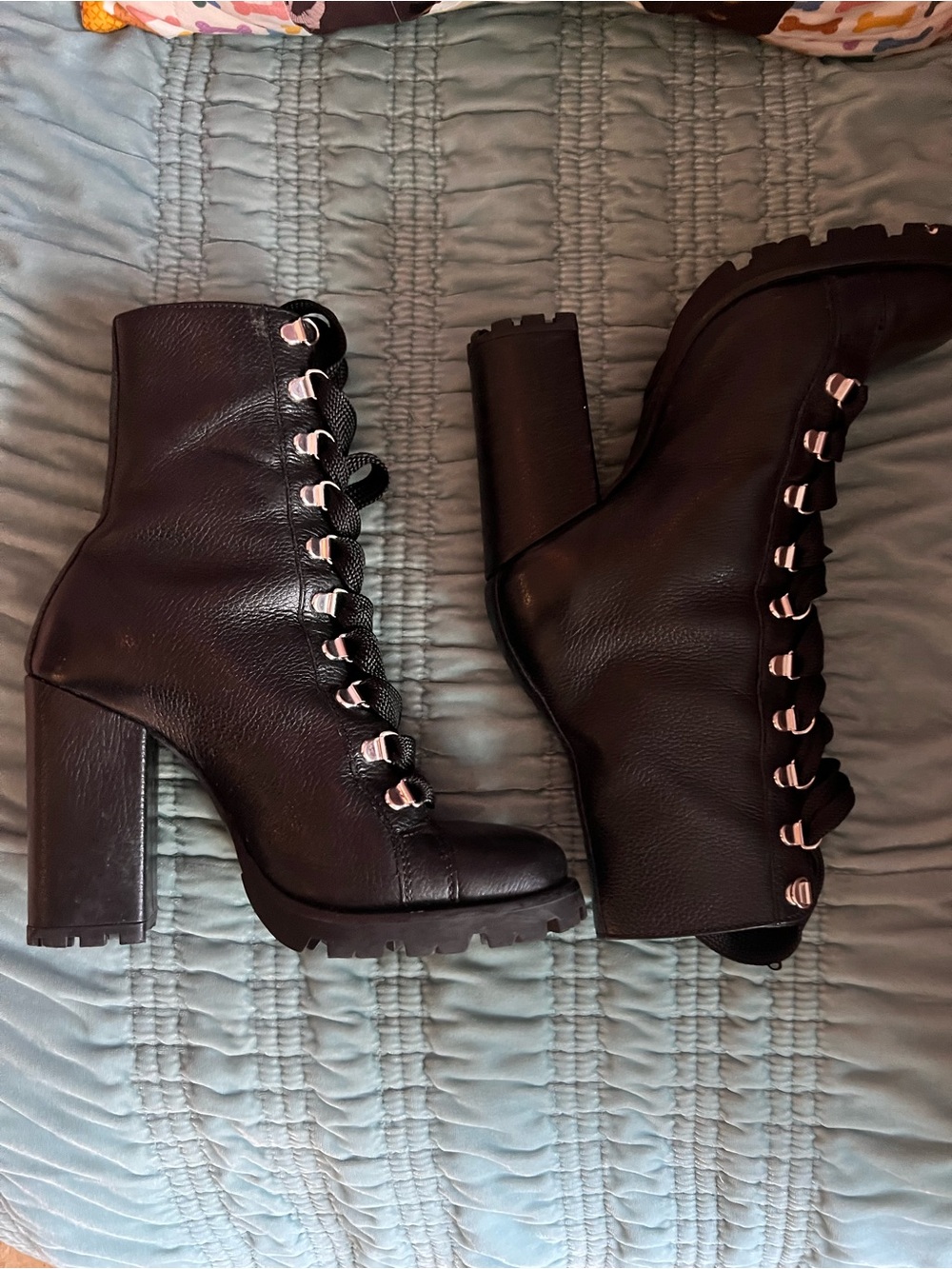 Schutz Zhara Women’s Black Lace-Up Chunky Heel Ankle Boots